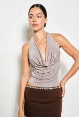 Callista Cowl Neck Button Detail Halter Top