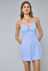 Linen Scallop V Neck Mini Dress