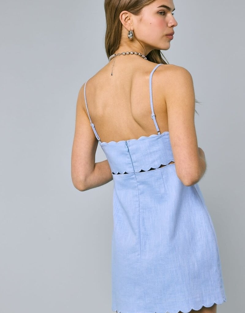 Linen Scallop V Neck Mini Dress