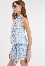 Tropical Chiffon Mock Neck Scarf Mini Dress