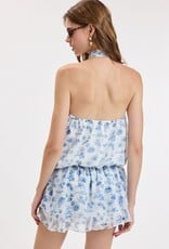Tropical Chiffon Mock Neck Scarf Mini Dress