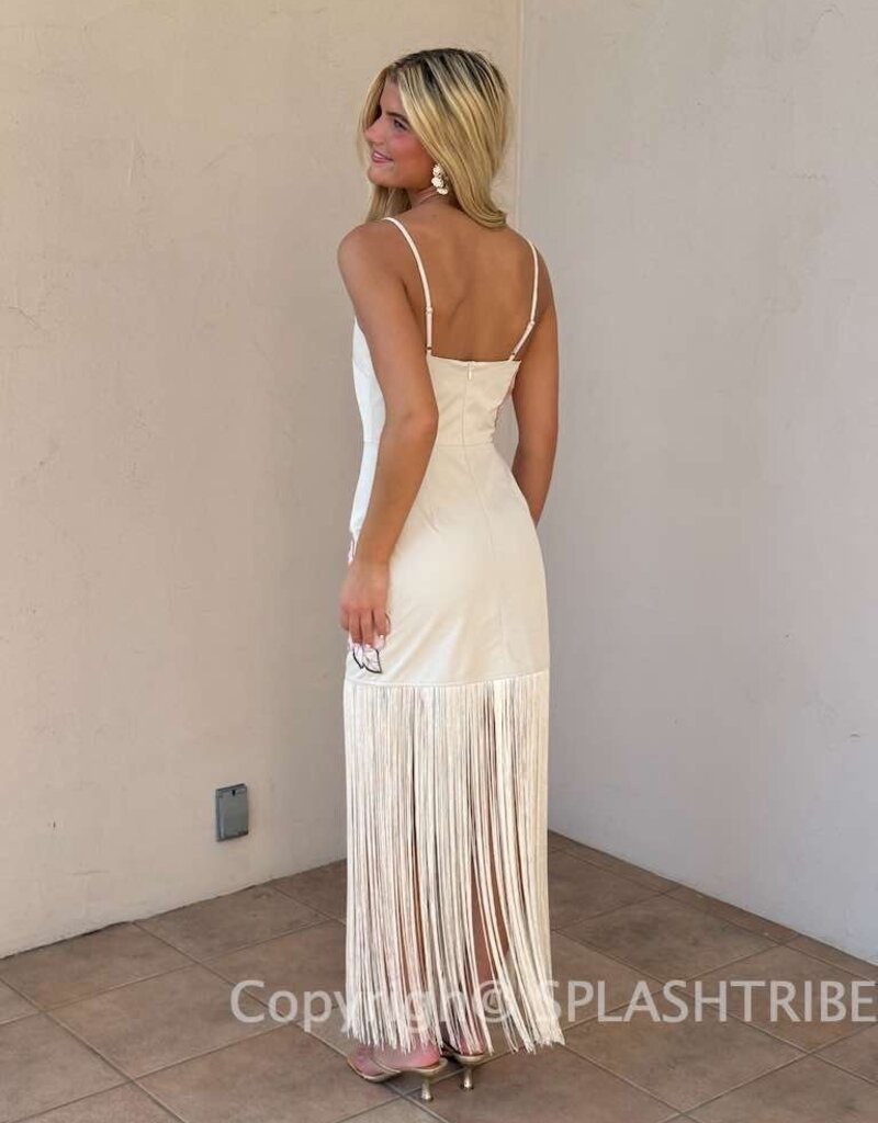 Floral Applique Fringe Detail Maxi Dress