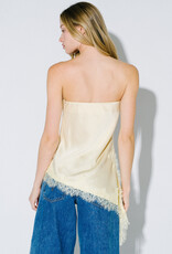 Satin Asymmetrical Strapless Top With Lace Trim