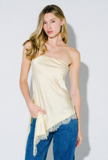 Satin Asymmetrical Strapless Top With Lace Trim