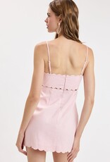 Linen Scallop V Neck Mini Dress