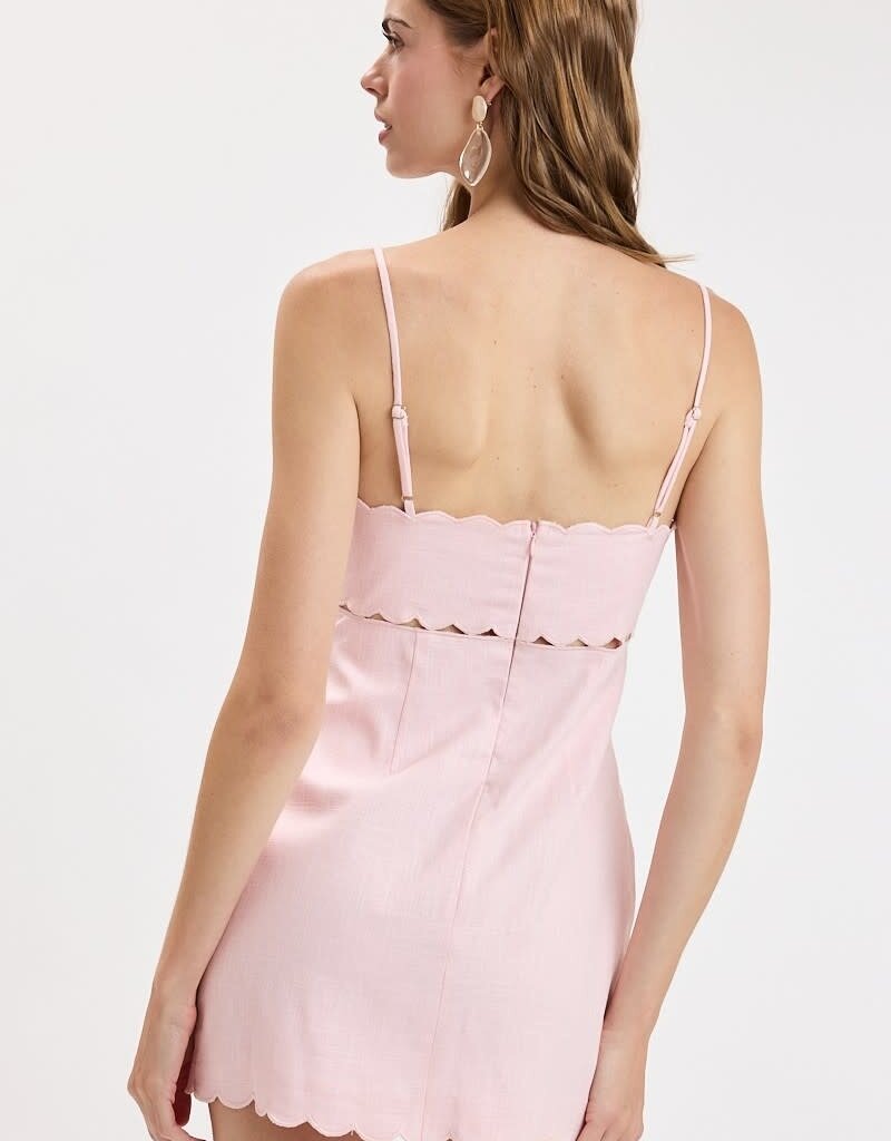 Linen Scallop V Neck Mini Dress