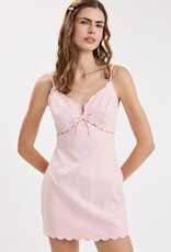 Linen Scallop V Neck Mini Dress