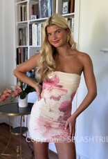 Renner Floral Strapless Sequin Beaded Mini Dress