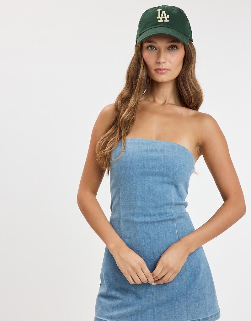Strapless Denim Waist Tie Skort Mini Dress