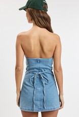Strapless Denim Waist Tie Skort Mini Dress