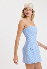 Front Pocket A Line Strapless Gingham Mini Dress