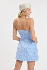 Front Pocket A Line Strapless Gingham Mini Dress