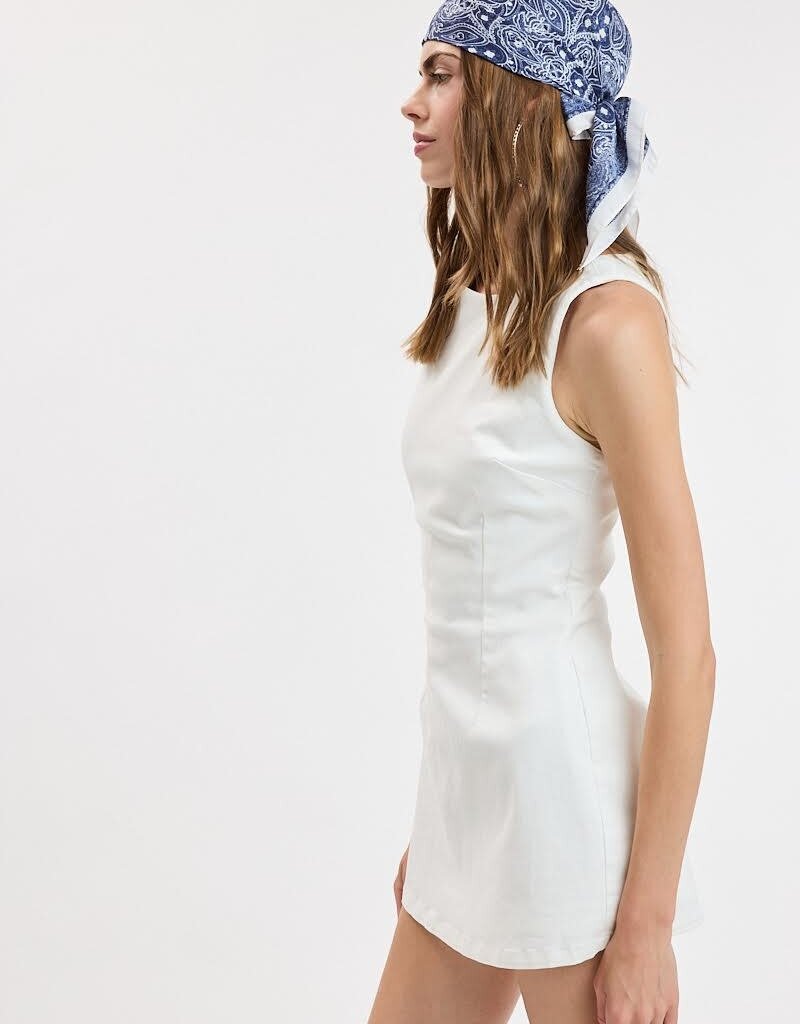 Denim Fitted Sleeveless Shift Mini Dress With Built In Shorts