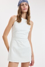 Denim Fitted Sleeveless Shift Mini Dress With Built In Shorts