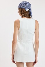 Denim Fitted Sleeveless Shift Mini Dress With Built In Shorts