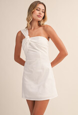 Linen Single Shoulder Strap Mini Dress