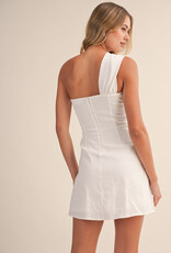 Linen Single Shoulder Strap Mini Dress