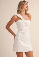 Linen Single Shoulder Strap Mini Dress