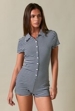 Button Front Striped Fitted Romper