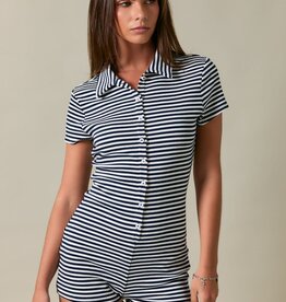 Button Front Striped Fitted Romper