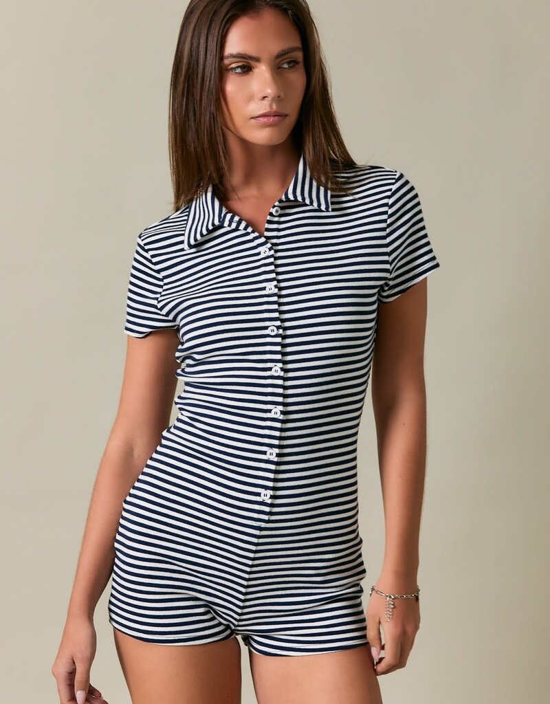 Button Front Striped Fitted Romper