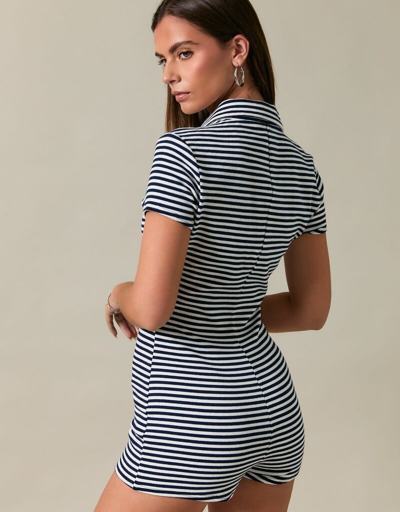 Button Front Striped Fitted Romper