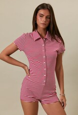 Button Front Striped Fitted Romper