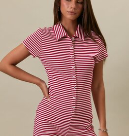 Button Front Striped Fitted Romper