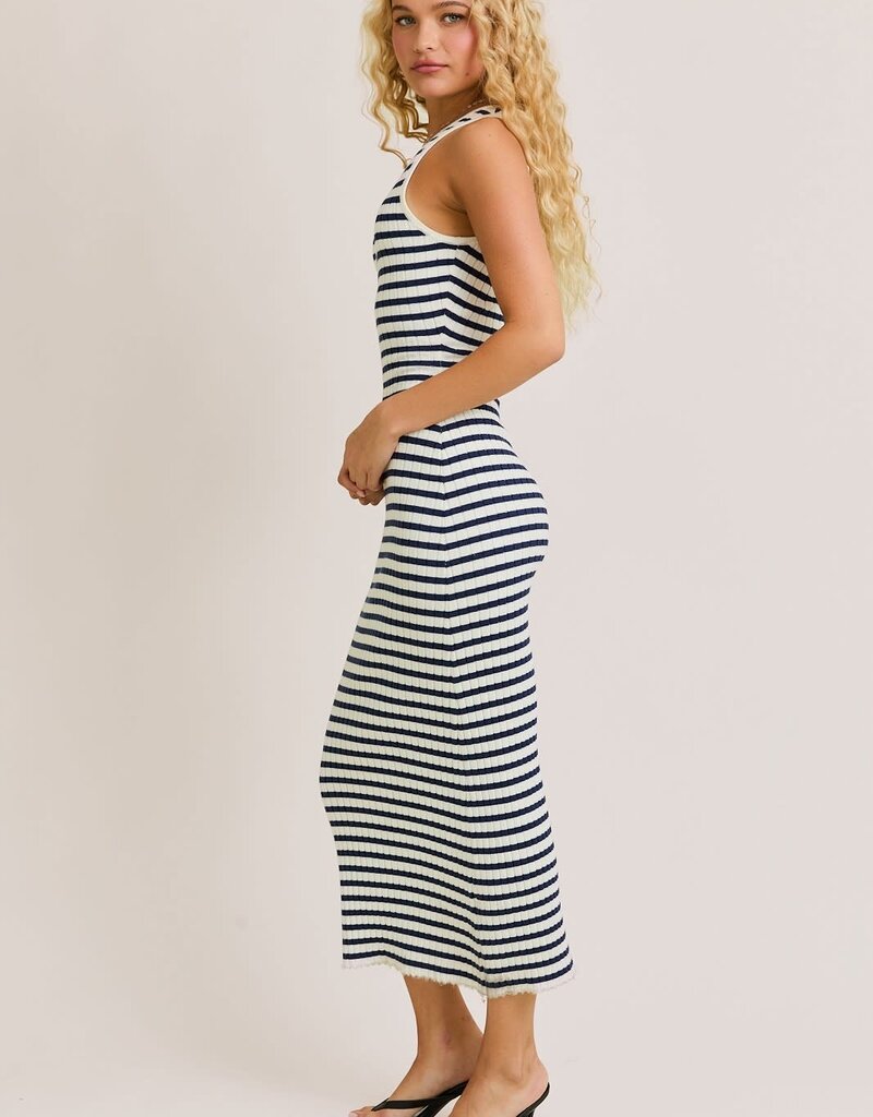 Tobi Striped Ribbed Midi Dress