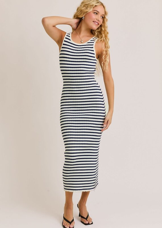 Tobi Striped Ribbed Midi Dress