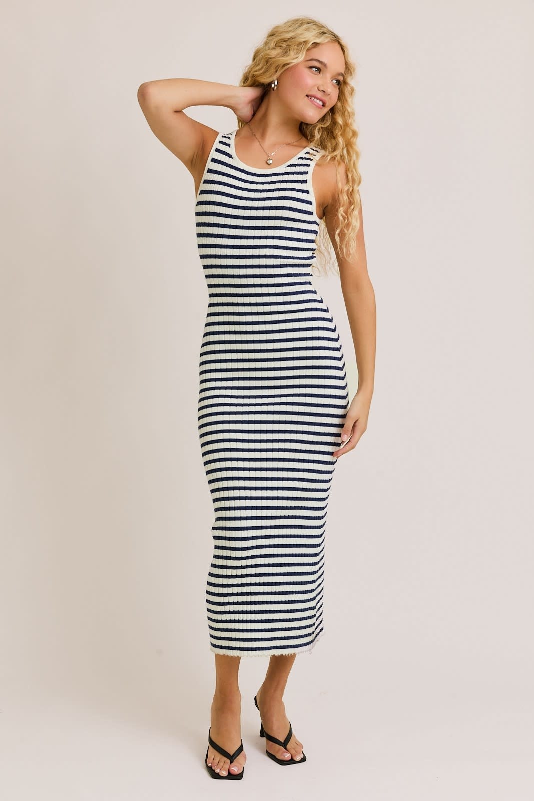 Tobi Striped Ribbed Midi Dress - SPLASH Tobi Striped Ribbed Midi Dress - SPLASH