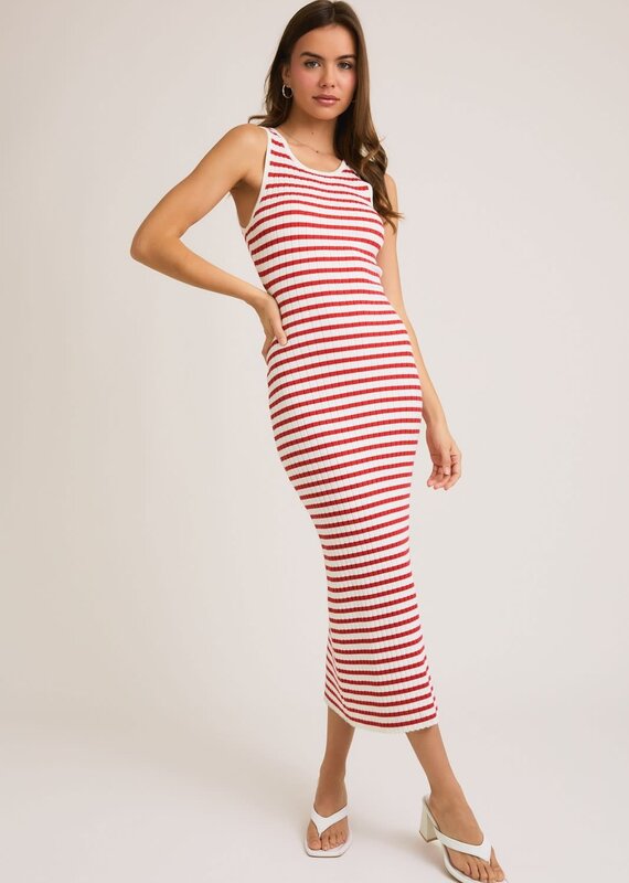Tobi Striped Ribbed Midi Dress