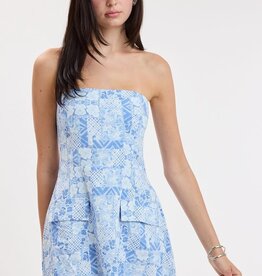 Front Pocket A Line Strapless Floral Mini Dress