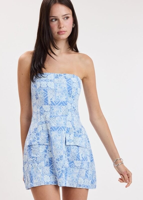 Front Pocket A Line Strapless Floral Mini Dress