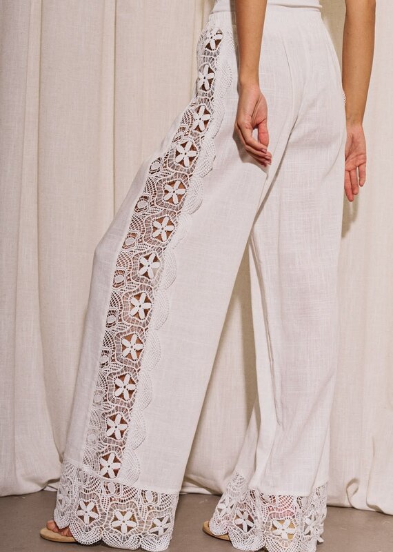 Linen Lace Trim Pants