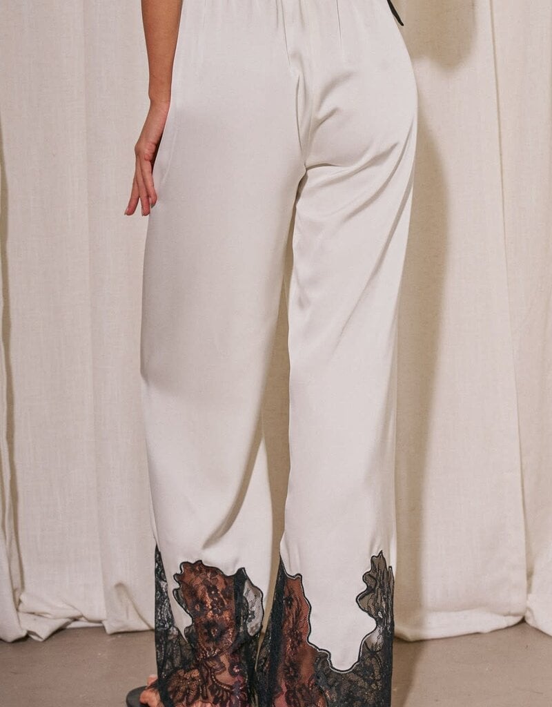 Satin Lace Trim Pants