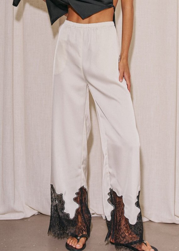 Satin Lace Trim Pants