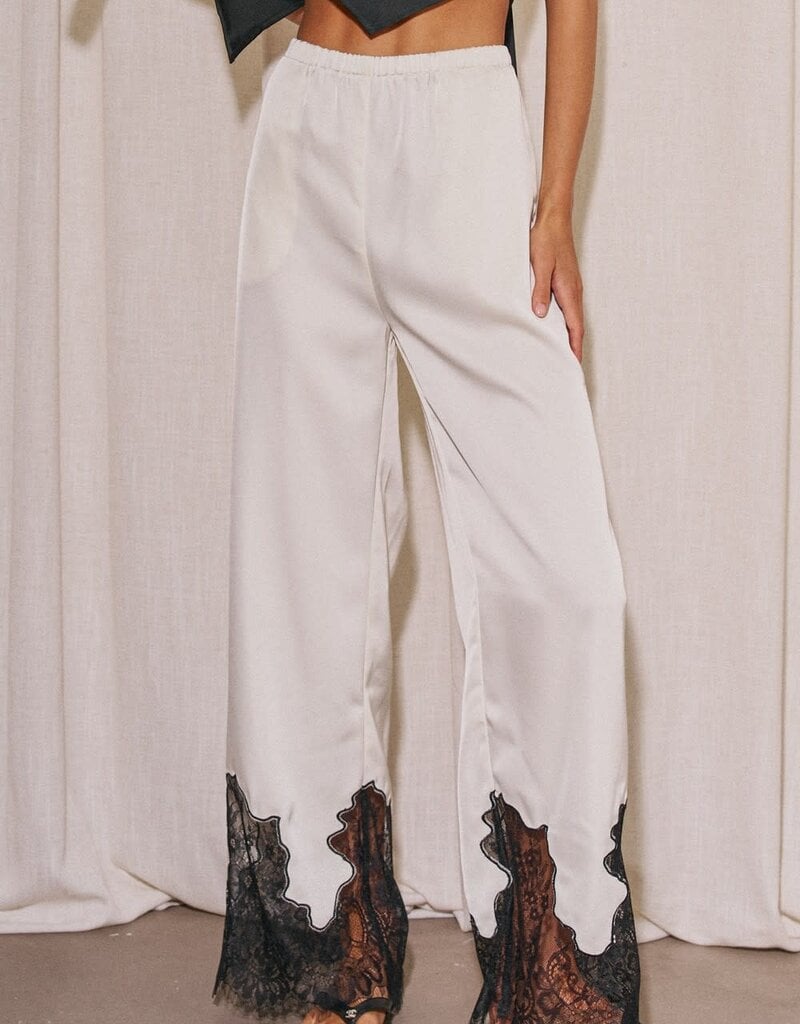 Satin Lace Trim Pants