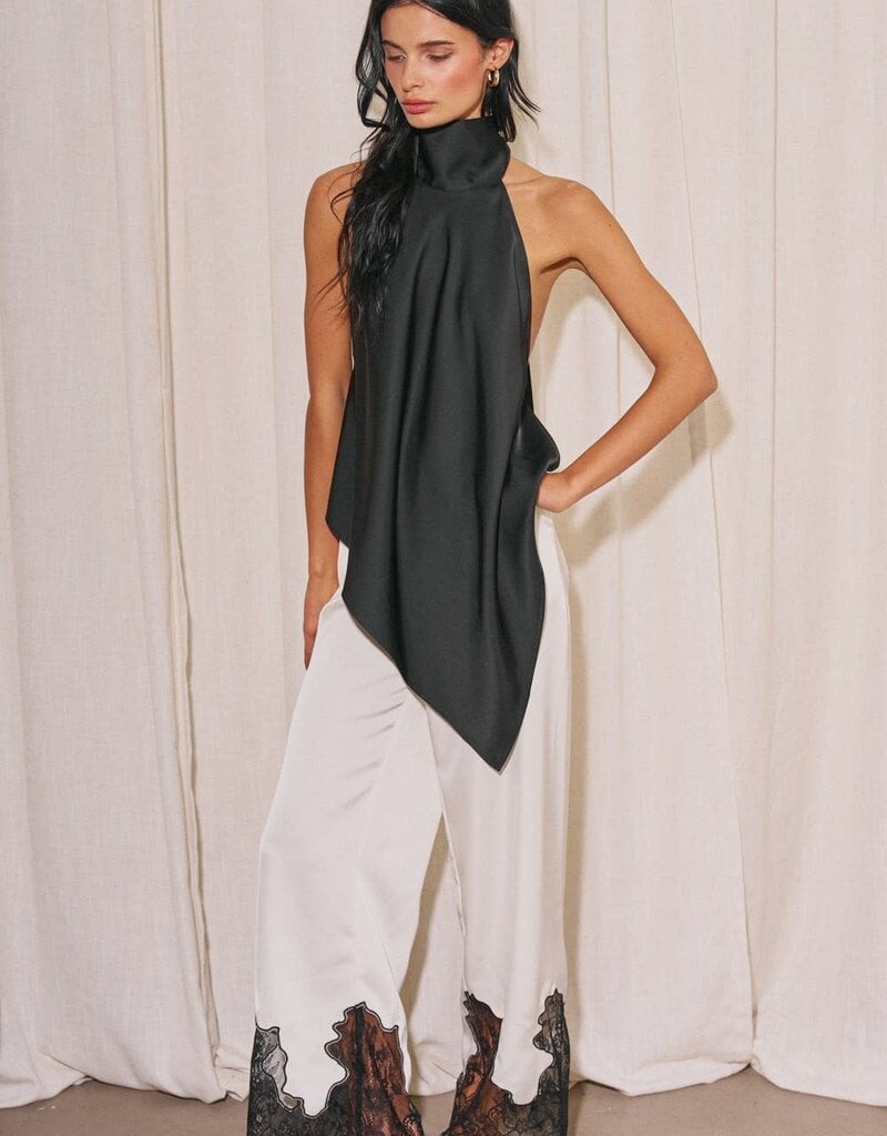 Satin Lace Trim Pants