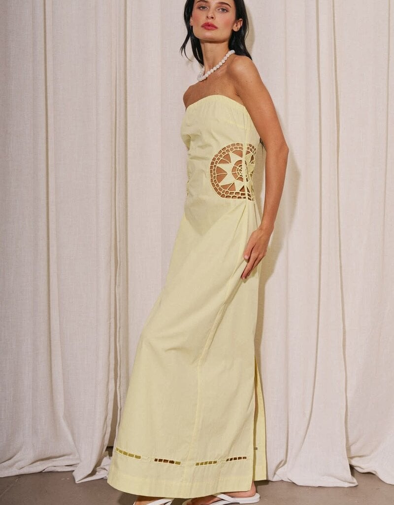 Embroidered Side Strapless Maxi Dress