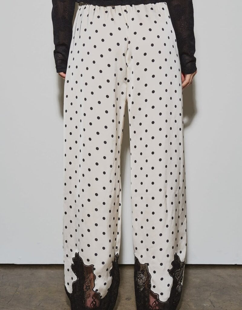 Polka Dot Satin Lace Trim Pants