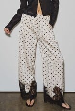 Polka Dot Satin Lace Trim Pants