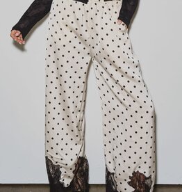Polka Dot Satin Lace Trim Pants