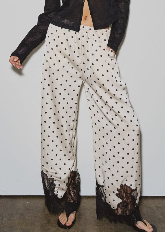 Polka Dot Satin Lace Trim Pants