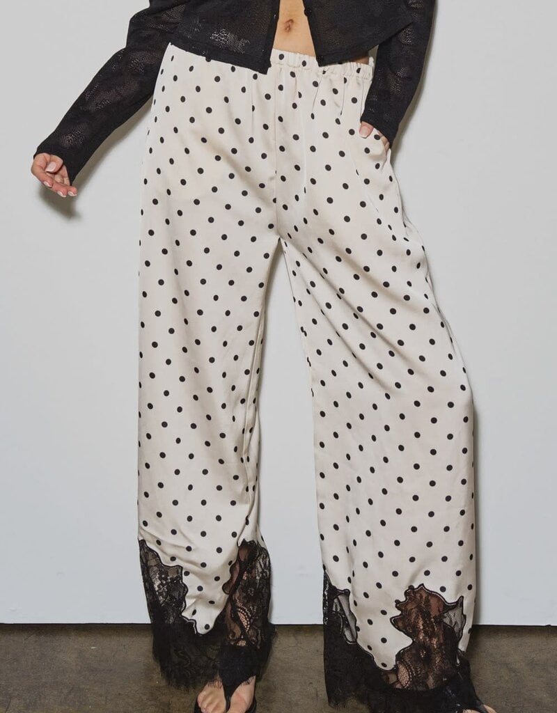 Polka Dot Satin Lace Trim Pants