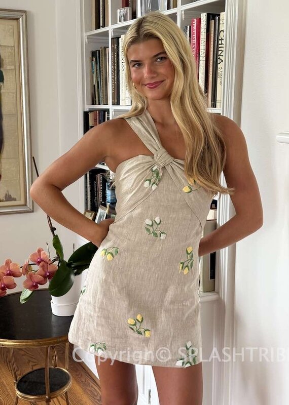 Maude Club WES Embroidery Linen One Shoulder Mini Dress