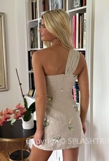 Maude Club WES Embroidery Linen One Shoulder Mini Dress