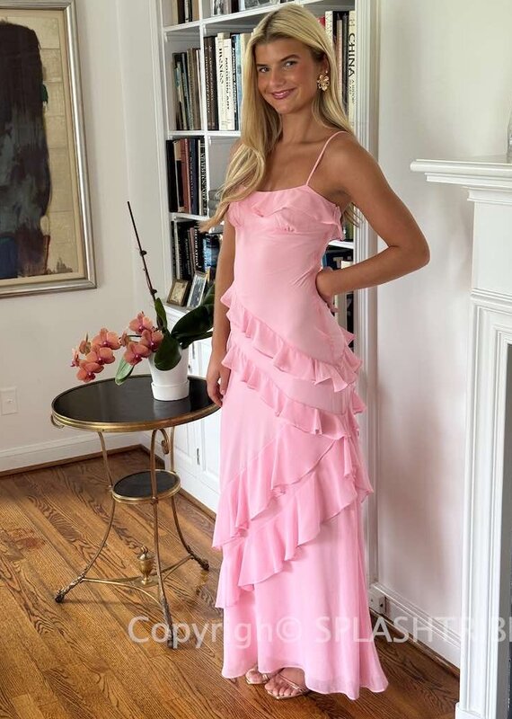 Eva Chiffon Cami Strap Ruffle Maxi Dress