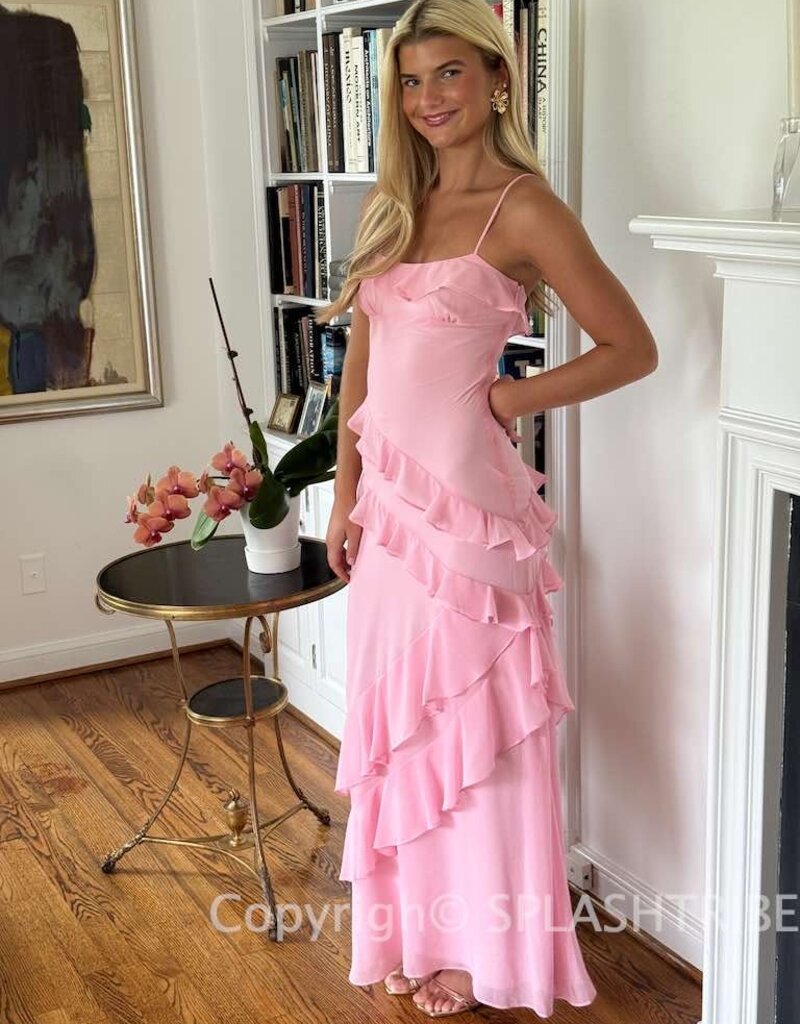 Eva Chiffon Cami Strap Ruffle Maxi Dress
