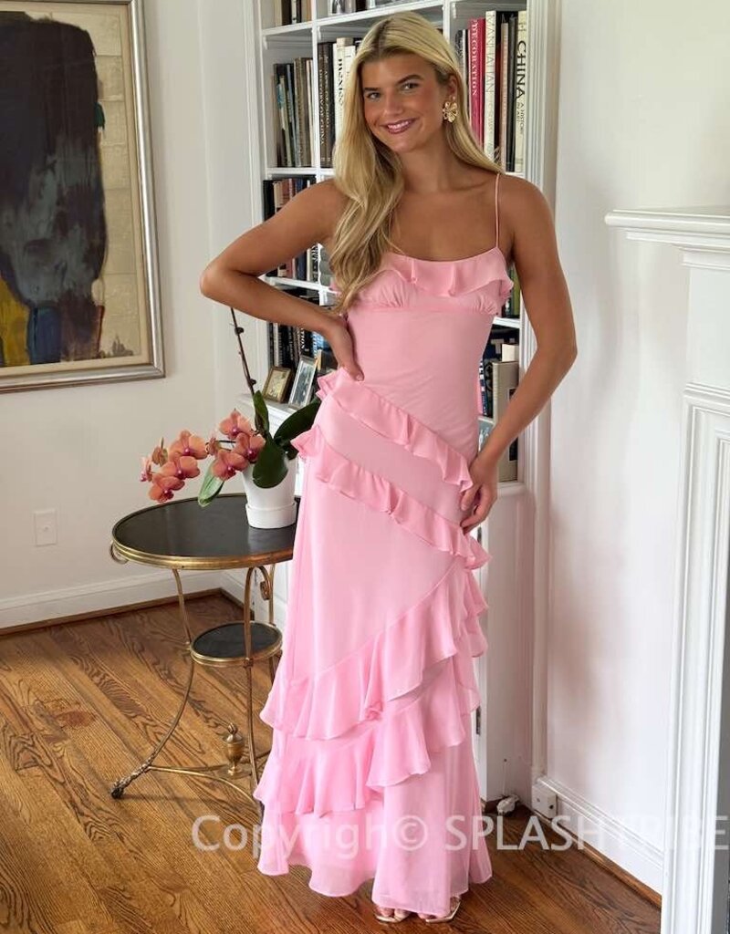 Eva Chiffon Cami Strap Ruffle Maxi Dress